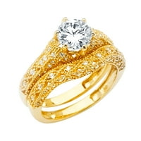 Jewels 14k Žuto zlato Kubični cirkonijski CZ Vjenčani opseg i angažman mladenkini prsten Dvije postavljene