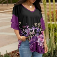 Njoeus majice za žene Ženske odjeće kratki rukav Ženska ljetna kontrastna boja V-izrez Štamparija za