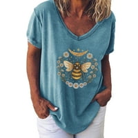 Ljetni vrhovi za žene Žene Modni Ležerni print V-izrez Labavi majica kratkih rukava Top bluza Pulover