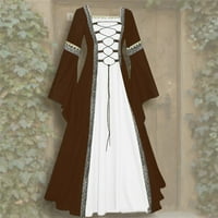 Xiuh Women Cross Bange Vintage duga haljina Ispiši kvadratni vrat Patchwork haljina dugih rukava Boho Plus Veličina haljina Khaki XXXL