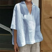 Ženska pamučna posteljina obična bluza vrhovi dame baggy dugih rukava majica
