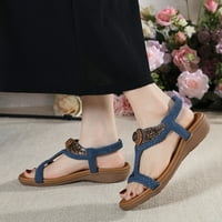 Ljetne žene s niskim klin petom otvorene cipele cipele s ravnim udobnim klizačem sandala za dame perlene