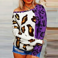 Scyoekwg grafički duksevi za žene Fals Fashion uzorak tiskane majice labave lagane bluze Jesenski vrhovi modni okrugli vrat dugih rukava Ležerne prilike pulover Purple XXL