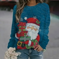 Plus veličina za žene povremeni božićni print dugih rukava s dugim rukavima s dukserom za vrat pulover