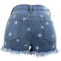 Binmer Ženske kratke hlače Ležerne prilike za ispis Rupa rupa Shayed Hem Jeans Hotsas Hots Gants