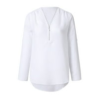 QucoQPE ženski zip majice vrhovi labavi V izrez na pola rukava zakrivljene kancelarije Business casual obične bluze vrhovi vrpce