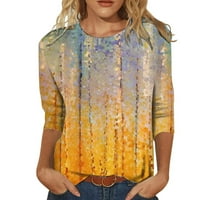 LeylayRay bluza za žene Ženska moda Casual Okrugli reznica rukav labava tiskana majica Dame Top Yellow