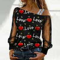 Ženski dan zaljubljenih ljubav gumb za ispis gumb za printu šivanje čipke dugih rukava vrhunske majice crvene s