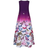 Haljine za žene plus veličine haljine leptir Ispis dnevno bez rukava Vintage Boho V izrez Maxi Purple