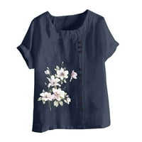 Ženski cvjetni print pamučni posteljina mekane dimljiva majica slatka grafička bluza Ljetno carinjenje