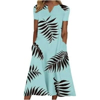 Atinetok Maxi haljine za žene V-izrez kratki rukav cvjetni print ljetni trendy duga haljina plaža modna