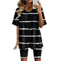 SKSLOEEG Ljetne odjeće za žene Trendy Ležerne prilike Ležerne opreme Stripe Print Short Trackies Sets, crna m