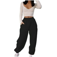 hlače za žene modni casual džep visoki struk čvrste boje sportske hlače ženske hlače crna + m