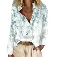 Ealityy ženske bluze v vrat dugih rukava dolje bluze vrhovi vintage labave majice s dugim rukavima na plaži s dugim rukavima za žene