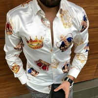 Majice za muškarce za muškarce bavi se muškim modnim krošnjama Crown Print Lapel ovratnik Ležerna košulja