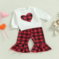 Frobukio Toddler Baby Girls Outfits Valentinovo odijelo dugih rukava pulover za ispis srca na vrhu plažene pantalone postavlja bijela 18-mjeseci
