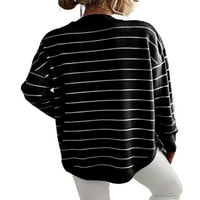 Ležerni prugasti puloveri za okrugli vrat dugih rukava crno-bijeli džemperi