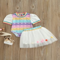 Thefound Ljeto Lijepo dječje djevojke odjeća uzorka otisnuta lisnata rukavica Rainbow Rainbow Rainboj + mrežaste suke za suknje