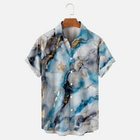 Ernkv muške udobne majice sa džepom klirence moda Havajska plaža Dugme za odmor od karata Mramorna tiskanje tinejdžeri Ljeto rever pulover majice kratkih rukava plavi xxxl