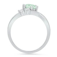 0. CT sjajan okrugli rez simulirani zeleni dijamant 14k bijeli zlatni tri kameni prsten sz 9.25