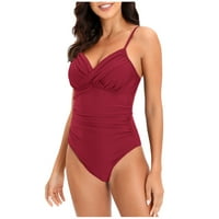 Jedan kupaći kostimi za žene Tummy Control Ruched Solid kupaći kostimi podstavljeni kupaći odijelo crveno