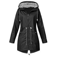 Qcmgmg kaput za žensku modnu kapuljaču withbreaker Vodootporna zimska jakna dugačak dugi rukav kišni pončo za odrasle crne 3xl