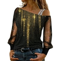 Ženska majica Ženska ležerna mreža od tiskanih mreža na dugih rukava hladnog ramena sa labavim patchwork-om Top modni elegantni vrh