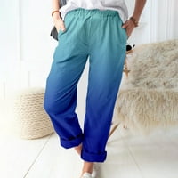 Ženske tiskane pamučne i posteljine Ležerne prilike modne hlače Sky Blue XXL