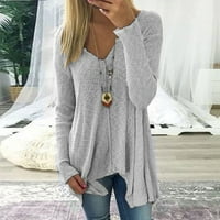 GUZOM WOMENS SCRG DESEATERS - Pleteni pulover Dugi rukav V-izrez Moda plus veličina Jesen Odjeća Siva veličina L l