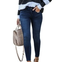 GUZOM Skinny Traperice Žene - Trendy Visoko stručni jesen modni ravni noga rastezljivi traper hlače tamno plava veličine 8