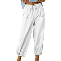 Ženske ležerne pamučne pantalone elastične struke navlaka široke noge hlače Čvrsti bager-saloni sa džepovima