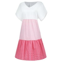 Ljetne haljine za ženske ležerne pamučne ležerne labave pruge tačke patchwork V-izrez kratkih rukava