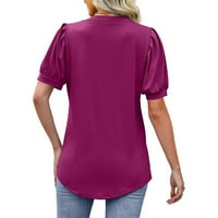 Ženski pleteni pušački rukav vrhovi Ljeto V izrez T majica Labavi bluzes Dressy Casua, Hot Pink, XXL,