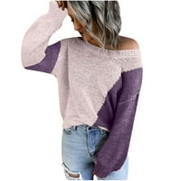 Ženski džemperi za jesen i zimsku blok u boji tiskani okrugli vrat ulični dugi rukavi dugi rukavi plus