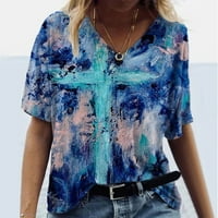 Žene ljetne vrhove okrugli izrez Grafički otisci Bluze casual ženske majice kratkih rukava Sky Blue