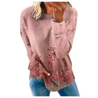 Ženska dukserica za čišćenje dugih rukava okrugla vrat duks cvjetni uzorak pulover zimska odjeća ženska modna gornja trendi majica ružičasta s