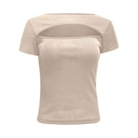 Košulje za žensku žensku modnu casual kratkih rukava izdubljena puna boja Slim Fit vrhovi beige xl