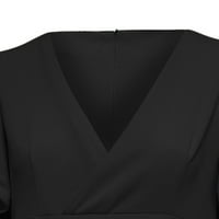 Rbaofujie haljine Žene Ležerne prilike seksi V-izrez Čvrsti rukav ruff have ruched haljina bez rukava Žene haljine Crna haljina