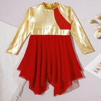 Iiniim Kids Girls duge rukave metalik šifon Lyrical Dance Church Pohvala tunička haljina za preklapanje 6- crvena 16