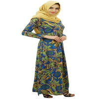 Bimba Womens muslimanski otisnica Jilbab haljina dizajner Abaya sa džepovima i hidžabom