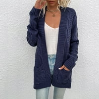 Zimski kaputi za žene Ženski kabel pletene kardigan džemperi otvoreni prednji dugi rukav Drži topla casual Solid Color Fashion Winter Wearmoward Plavi + SAD: 6