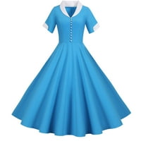 Obučene haljine za dame Ženska 1950-ih Retro haljina kratki rukav Vintage Swing haljina nebo plava l