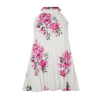 Glonme Dame Floral Ispiši Labavi mini haljina Dugme Party Center Haljine Halter izrez za odmor ljeto