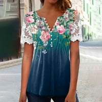 USMIXI Womens Ljetni vrhovi kratki rukav V-izrez cvjetni t košulje modna čipkasti košulje kopča Lagani