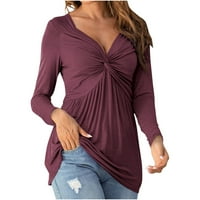 Prolećna odjeća za žene Modni rukav s dugim rukavima V-izrez pad dukserica Trendi pulover plus veličine majica purple xl