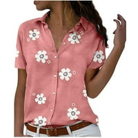 Ženske majice kratkih rukava ispod $ Jioakfa spusta majica Žene kratkih rukava V-izrez Revel cvjetni ispis Bluze Ljeto Ležerne prilike Pink XL I16602