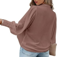 Bomotoo ženski casunski gumb dolje majica s dugim rukavima V izrez Pleased bluza Zimska jesen isključite ovratnik labave vrhove