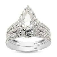 CT Round & Pear Diamond Lab Grown Plaćeno je kreirao HALO dvoredni vjenčani prsten za vjenčanje u 14K