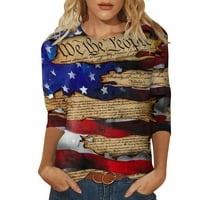 Ženska bluza Ženska moda casual Three Quarter rukava Dan neovisnosti Ispiši pulover okruglog vrata Top