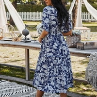 Clearce Summer Haljine za žene Cvjetni maxi A-line kratki rukav casual V-izrez Dress Blue XL